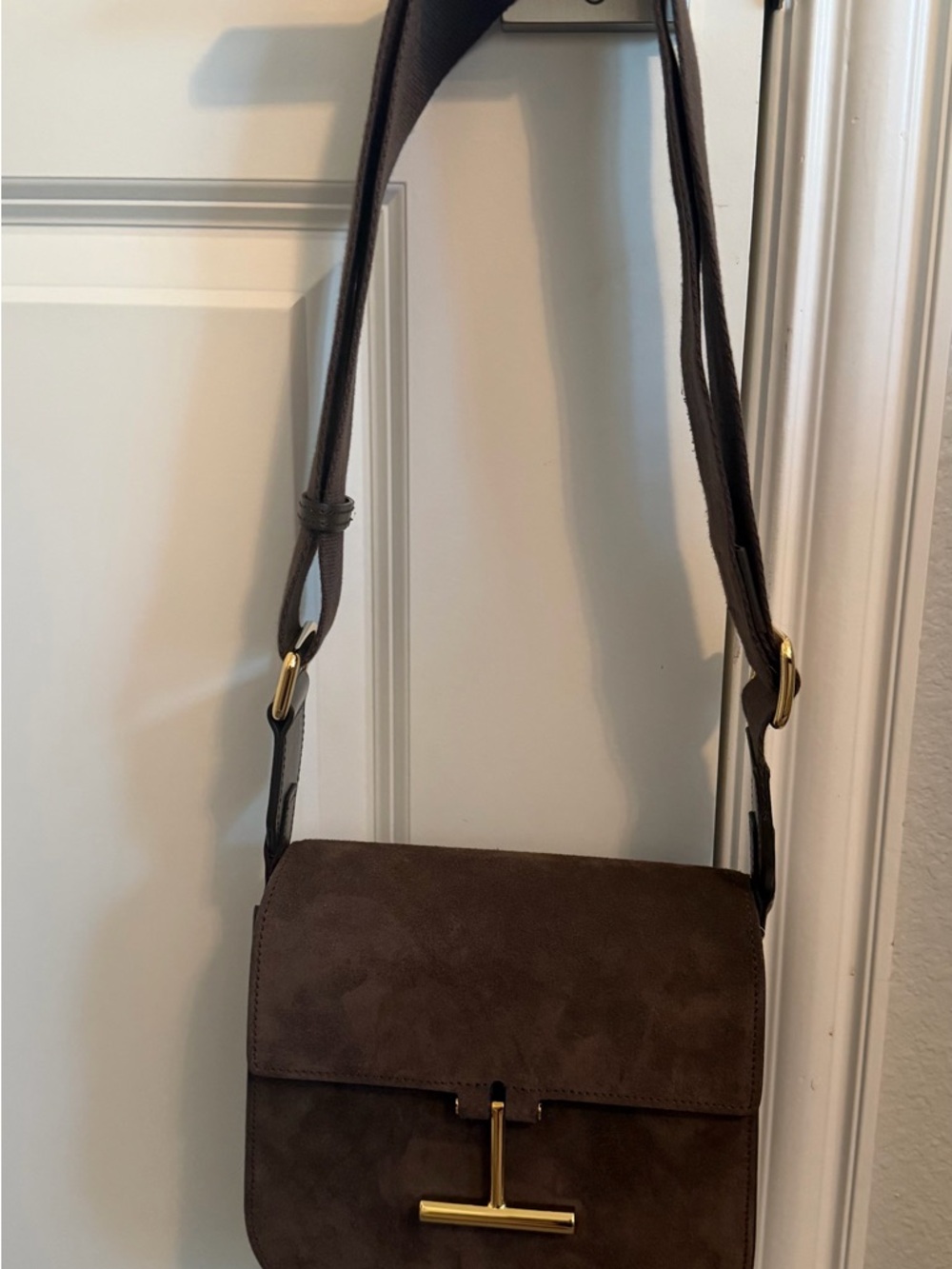 Tom Ford Dark Brown Suede Messenger Bag with Gold-Tone Hardware - Picture 6 of 10